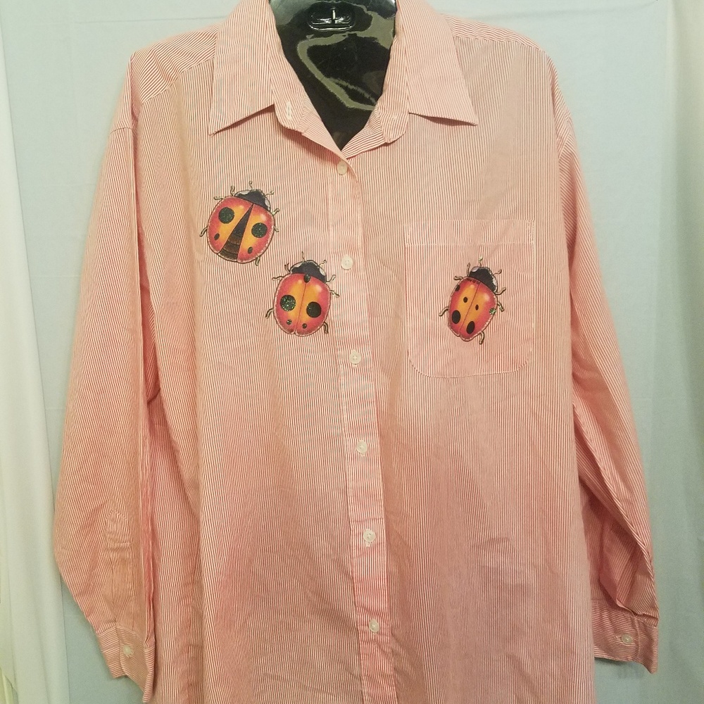 Haiks Unique Button Up Lady Bug Top Sz Large